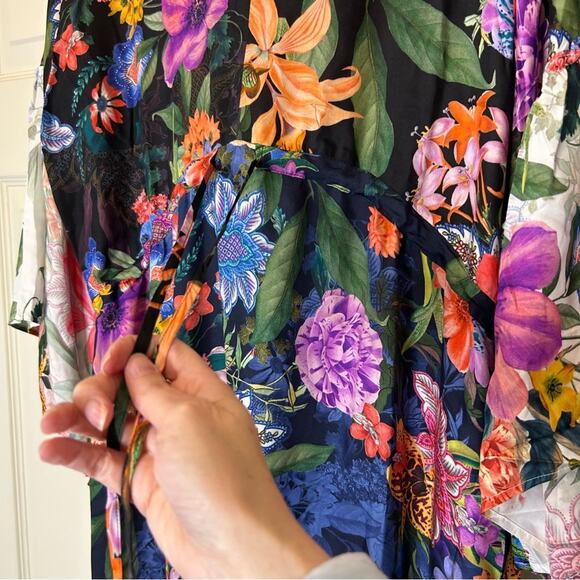 Johnny Was Neon Jungle Mix Tiered Floral Maxi Dress Cotton Silk Size Medium NWT - Picture 4 of 10